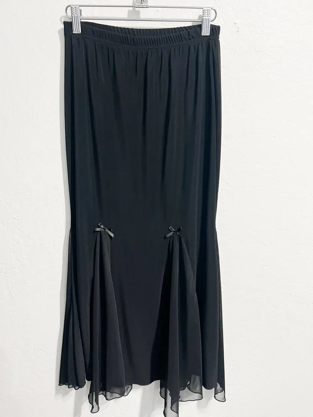 VTG Le Fete Maxi Skirt Whimsigoth Goth Coquette Witchy Bow Sheer Panel Y2K Black
